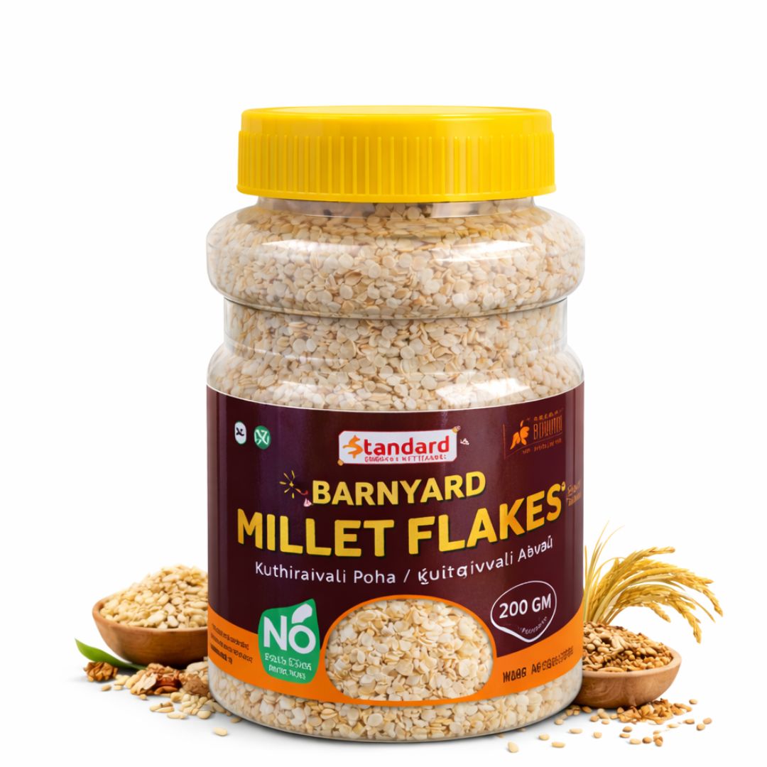 Barnyard millet flakes in airtight jar 200g gluten free whole grain millet flakes