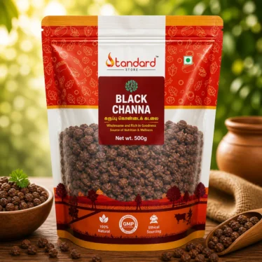 Black channa 500g pack natural and protein rich product in premium pouch packaging