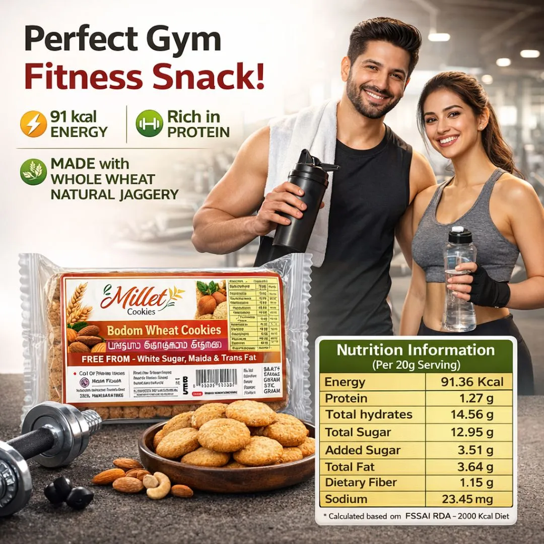 Wheat Badam Cookies/ கோதுமை பாதாம் குக்கீஸ் / ಗೋಧಿ ಬಾದಾಮ್ ಕುಕೀಸ್ / గోధుమ బాదామ్ కుకీస్ / गेहूँ बादाम कुकीज़ / ഗോതമ്പ് ബദാം കുക്കീസ് (90 Gm) 4 Healthy Bodom Wheat Cookies Made With Jaggery – Perfect Gym Fitness Snack Rich In Energy And Protein