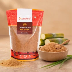 Natural brown cane sugar 500g pack with crystals in bowl made from pure sugarcane in Madurai