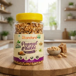 Classic peanut chikki made with jaggery, crunchy and healthy Indian sweet snack