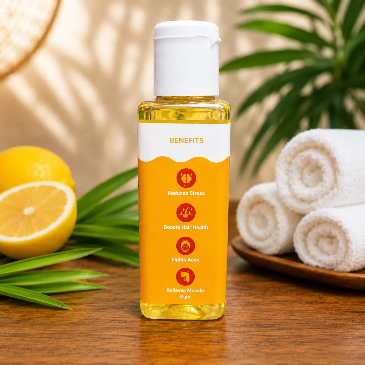 Lemon Grass Oil/ எலுமிச்சை புல் எண்ணெய் / ನಿಂಬೆ ಹುಲ್ಲಿನ ಎಣ್ಣೆ / నిమ్మ గడ్డి నూనె / लेमनग्रास तेल / നാരങ്ങ പുല്ല് എണ്ണ- 50 Ml 2 Lemongrass Essential Oil Bottle Highlighting Benefits Including Stress Relief, Hair Health Support, Skin Care, And Muscle Relaxation.