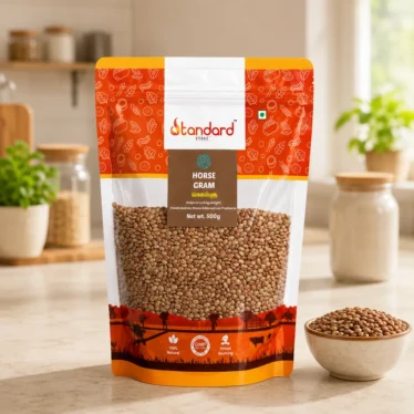 Standard Store Horse Gram Kollu 500g healthy millet and pulse product packaging in kitchen background