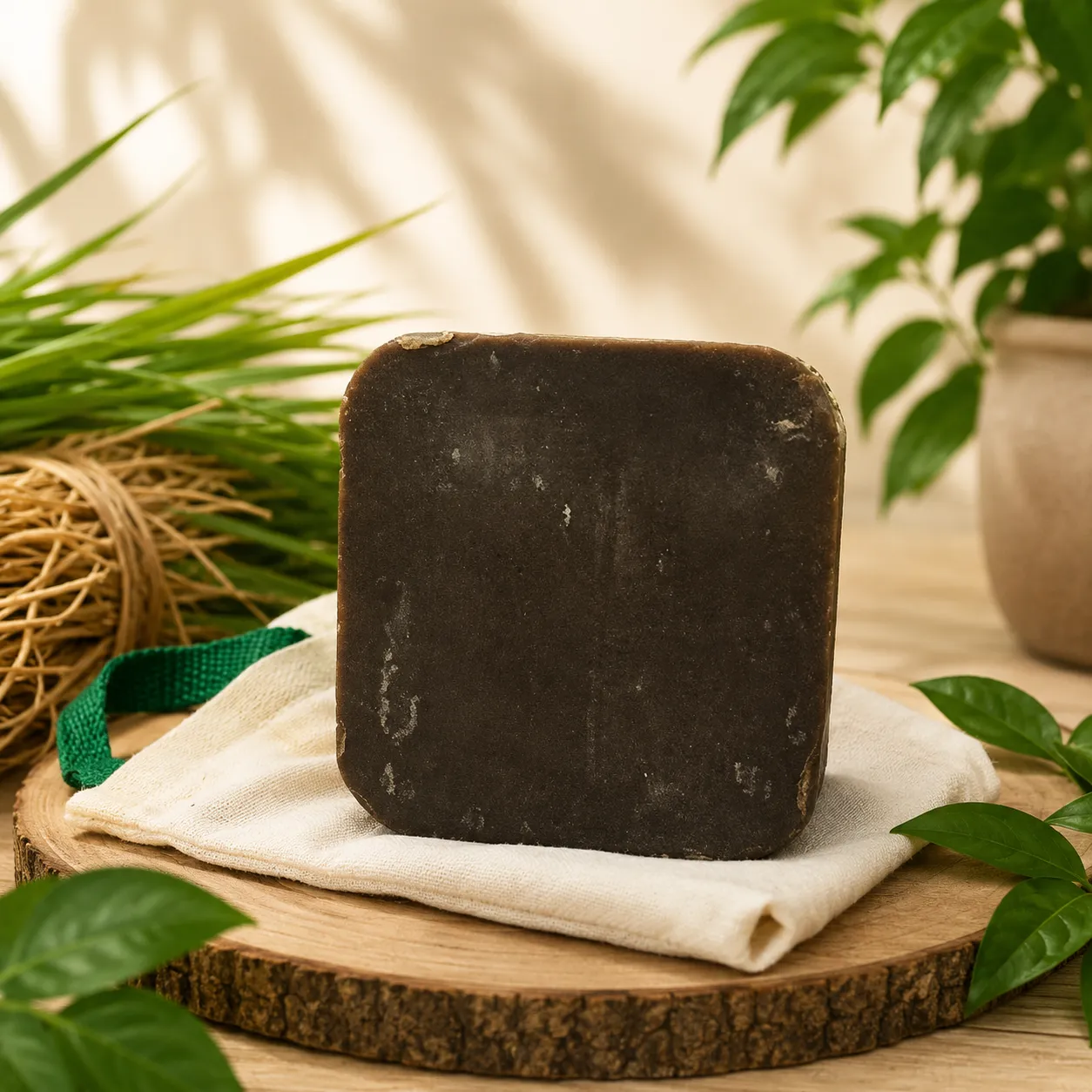 Vettiver Soap / சோப் / ವೆಟಿವರ್ ಸೋಪ್ / వెటివర్ సోప్ / वेटीवर साबुन / വെട്ടിവേർ സോപ്പ് (100 Gm) 2 Family-Friendly Vetiver Soap Lifestyle Image Showing Natural Herbal Skincare With Warm Organic Ambiance.