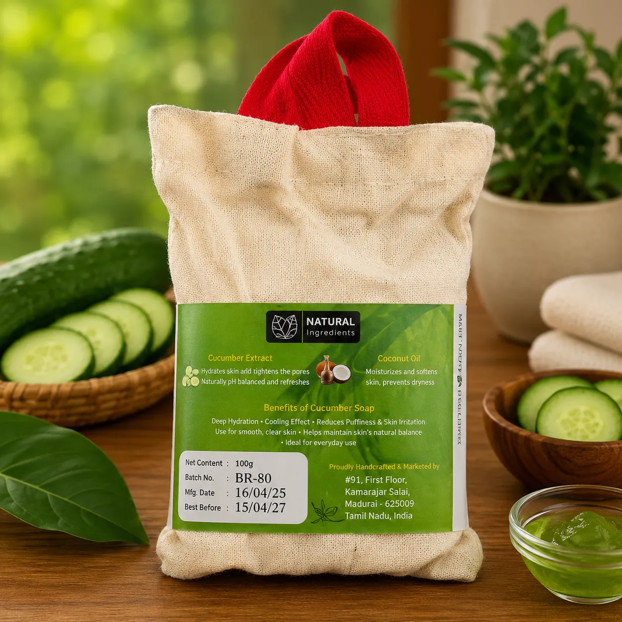 Cucumber Soap / வெள்ளரிக்காய் சோப்பு / ಸೌತೆಕಾಯಿ ಸಾಬು / కుకుమ్బర సోప్ / ककड़ी साबुन / വെള്ളരി സോപ്പ്100Gm 3 Cucumber Soap / வெள்ளரிக்காய் சோப்பு / ಸೌತೆಕಾಯಿ ಸಾಬು / కుకుమ్బర సోప్ / ककड़ी साबुन / വെള്ളരി സോപ്പ്100Gm - Image 3
