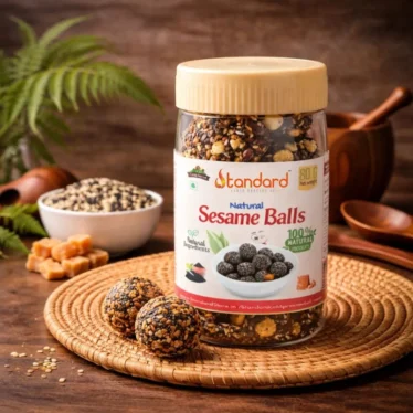 Natural sesame balls in jar made with jaggery – healthy traditional snack rich in calcium and energy