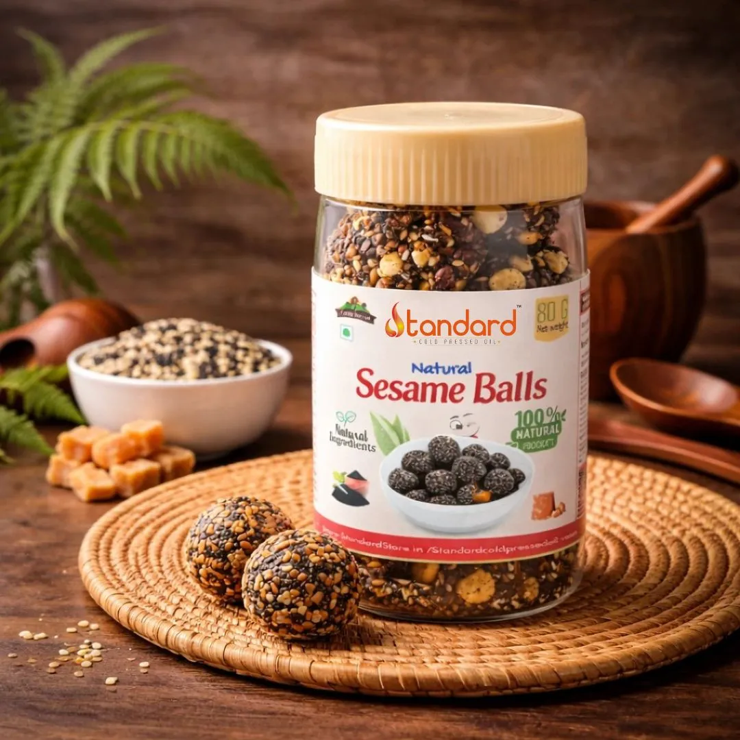 Natural sesame balls in jar made with jaggery – healthy traditional snack rich in calcium and energy