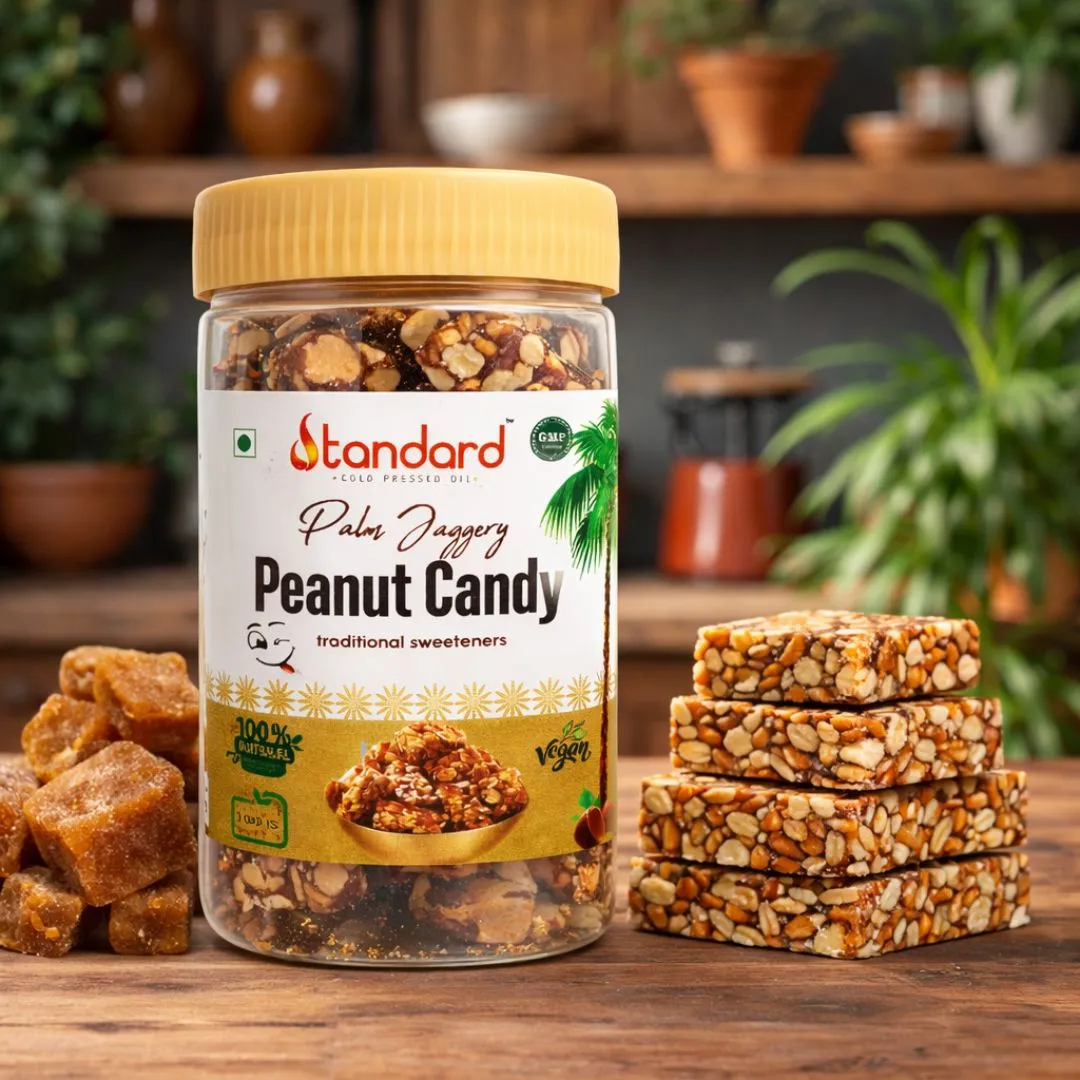 Palm jaggery peanut candy jar – healthy traditional chikki snack with natural sweetener