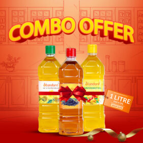 South Indian Cooking Oil Combo Pack Wooden Cold Pressed Groundnut, Sunflower & Sesame Oil (1Litre each)