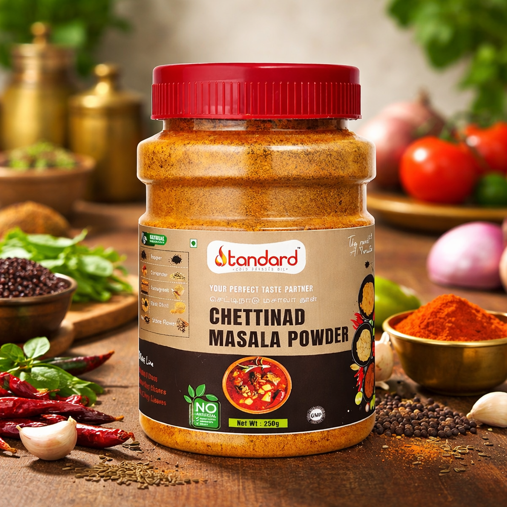 Step by step guide showing how to cook chicken curry using Chettinad masala powder with onions tomatoes and spices