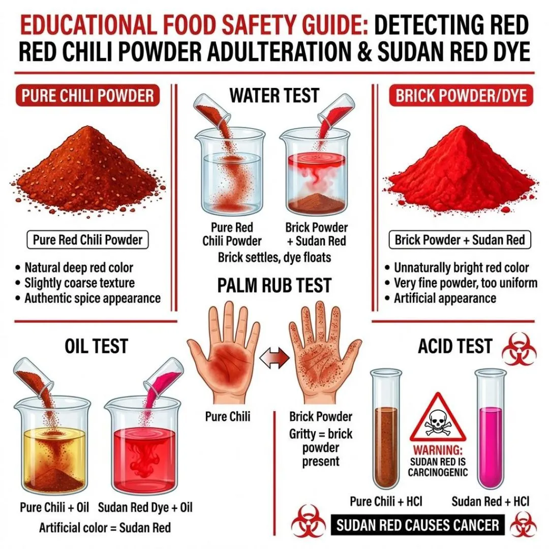 Kashmri Red Chilli Powder 100G 4 Guide Showing How To Detect Adulteration In Red Chilli Powder Using Water And Oil Test