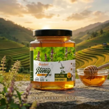 Natural Tulsi honey 300g jar with raw pure honey in glass bottle herbal honey for immunity
