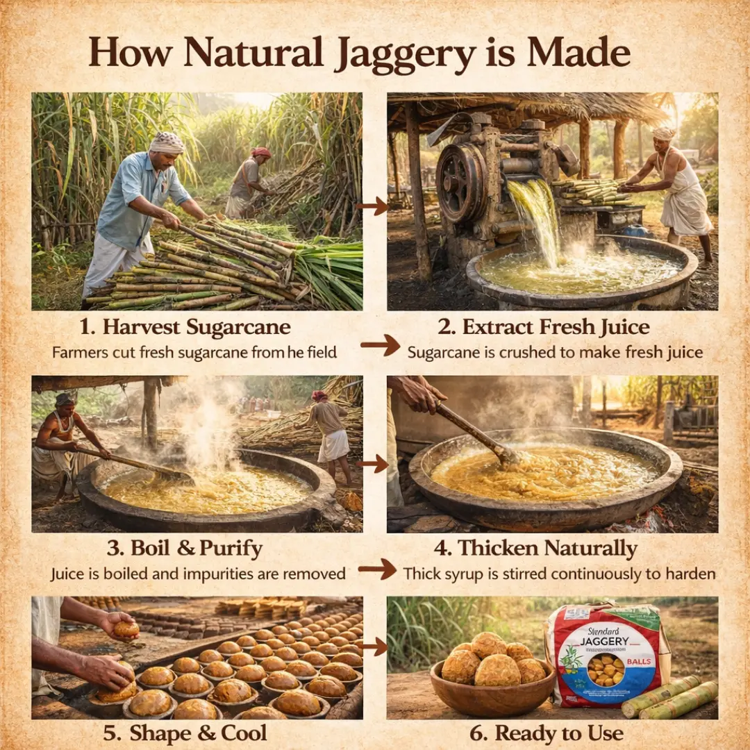 Sugar Cane Jaggery (Jaggery Balls) 4 Step By Step Process Of Making Jaggery From Harvesting Sugarcane To Shaping Jaggery Balls