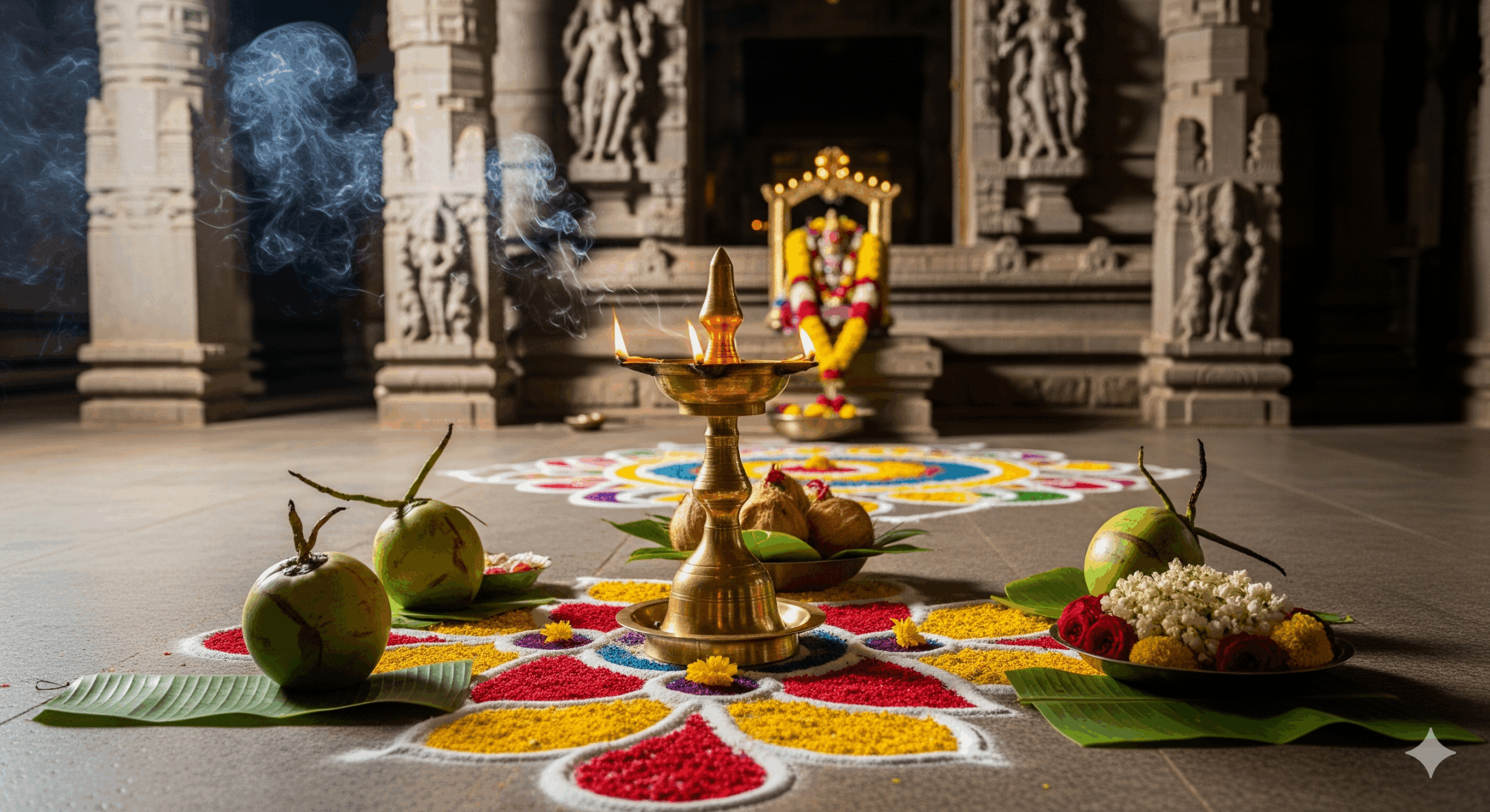 Coconut Oil Lamp Glowing In A Temple For Spiritual Benefits
