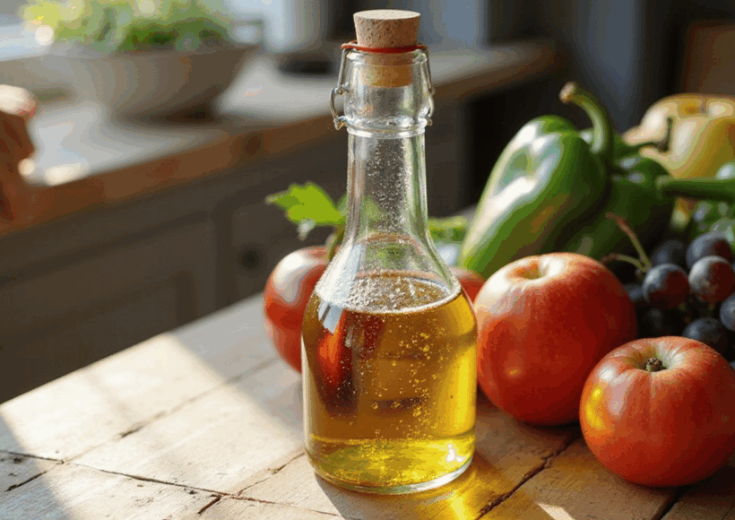 Cold Pressed Oils In Glass Bottles With Fresh Seeds And Nuts – Natural Oils For A Healthy Lifestyle And Wellness