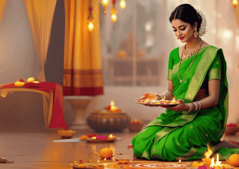Traditional Cow Ghee Lamps Lit During Diwali And Ayudha Pooja Symbolizing Purity And Spiritual Significance