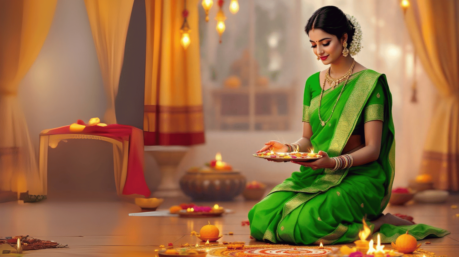 Traditional Cow Ghee Lamps Lit During Diwali And Ayudha Pooja Symbolizing Purity And Spiritual Significance