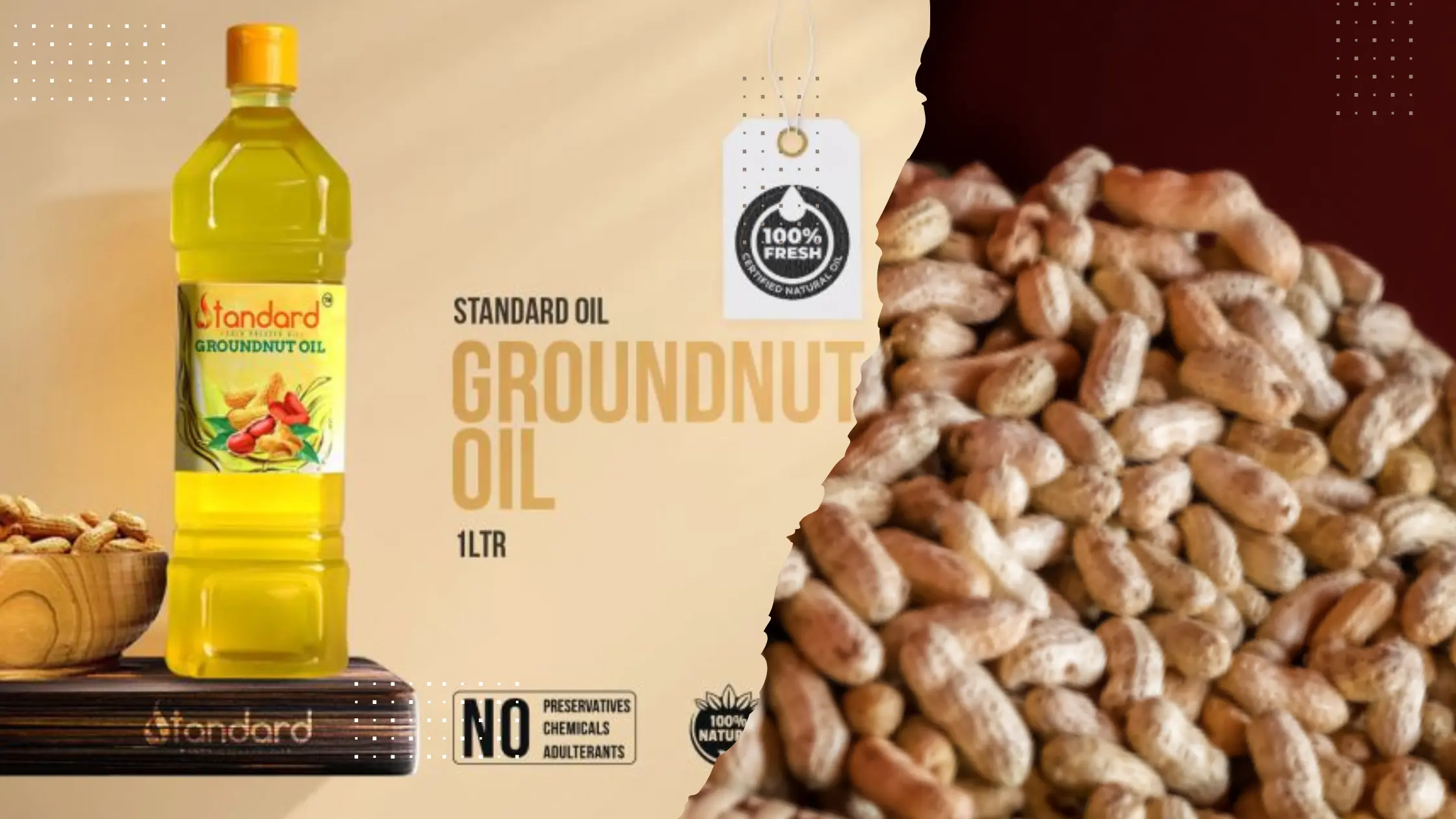 Cold Pressed Peanut Oil Also Known As Arachis Oil Or Arachide Oil In Natural Packaging