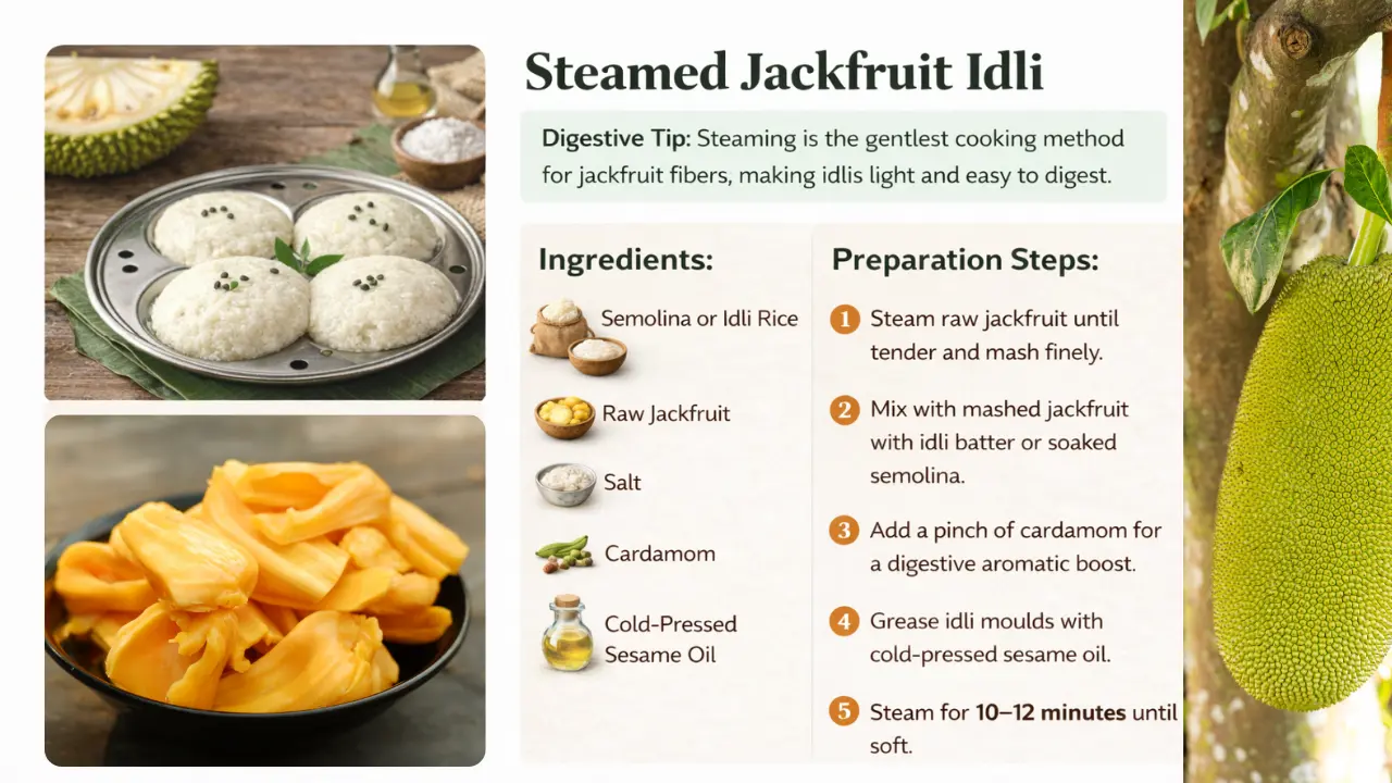 Steamed Jackfruit Idli Made With Raw Jackfruit And Idli Batter, A Light And Easy-To-Digest South Indian Breakfast