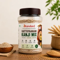 Family enjoying healthy traditional nutrition with Standard Kattuyaanam Kanji Mix at dining table.