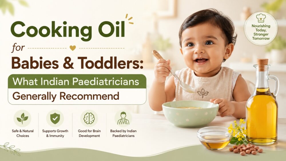 7 Essential Things To Know About Cooking Oil For Babies And Toddlers In India 17 Cooking Oil For Babies And Toddlers, With A Happy Indian Toddler Eating A Bowl Of Food Beside A Bottle Of Cooking Oil