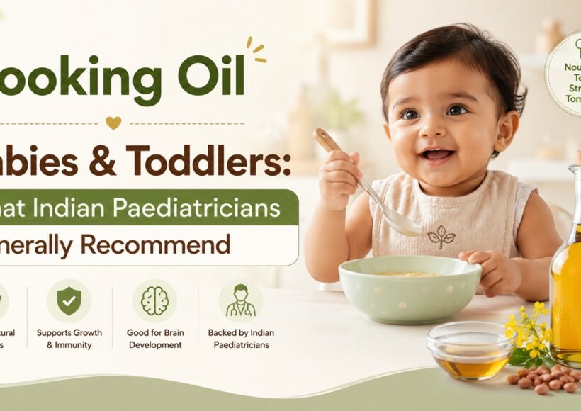 7 Essential Things To Know About Cooking Oil For Babies And Toddlers In India 1 Cooking Oil For Babies And Toddlers, With A Happy Indian Toddler Eating A Bowl Of Food Beside A Bottle Of Cooking Oil