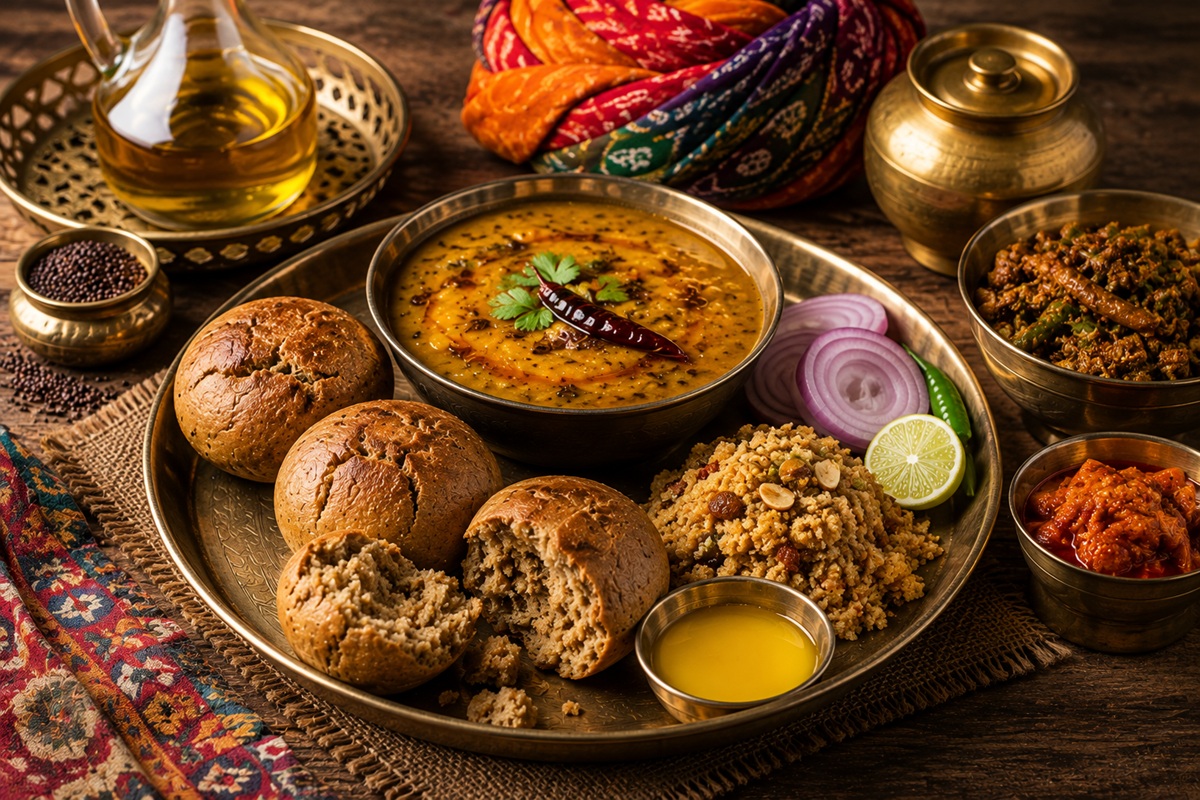 Rajasthani Rasoi Dal Baati Churma Ghee Sarson Tel